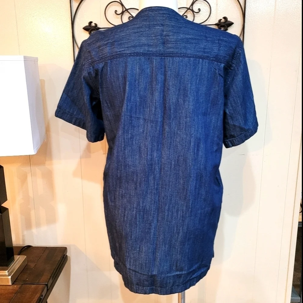 Vtg Dark Wash Denim Palm Tree Embroidered Button Up Shirt Large - Picture 6 of 7